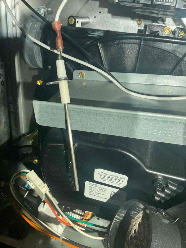 Performed comprehensive furnace tune-up on 10-year-old system. Cleaned dirty flame sensor and replaced filter. Conducted gas pressure testing with dual port manometer, verifying proper operation at 15.7 WC supply and -10.1 WC draft. Inspected blower assembly and internal components for proper condition and functionality.