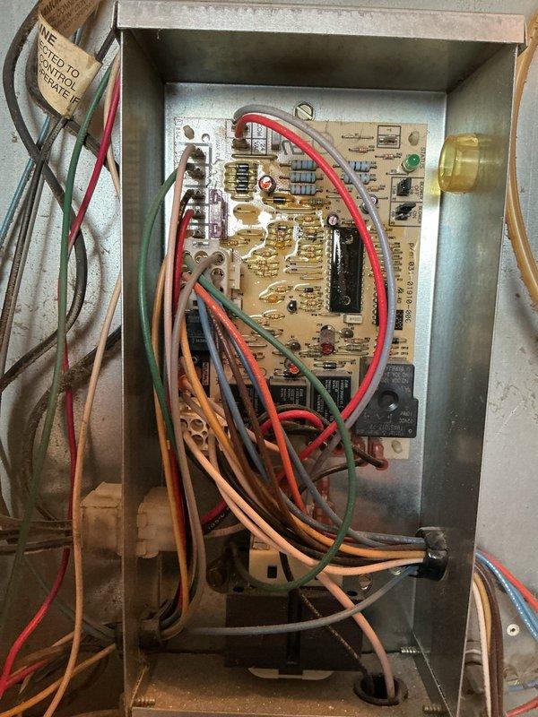Responded to no heat complaint on 20-year-old mobile home furnace. Diagnostic testing revealed failed control board and transformer requiring replacement. Visual inspection identified significant dust accumulation on blower motor and potential crack in heat exchanger. Due to age of unit and critical safety components compromised, recommended complete furnace replacement rather than component repair.