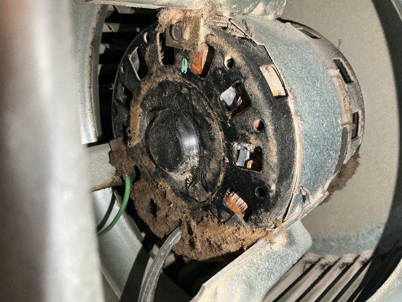 Responded to no heat complaint on 20-year-old mobile home furnace. Diagnostic testing revealed failed control board and transformer requiring replacement. Visual inspection identified significant dust accumulation on blower motor and potential crack in heat exchanger. Due to age of unit and critical safety components compromised, recommended complete furnace replacement rather than component repair.