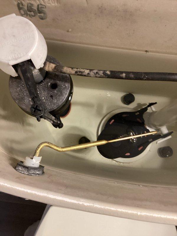 Diagnosed upstairs bathroom toilet not filling with water due to broken flush lever and loose tank stopper. Removed existing damaged handle assembly, installed new toilet handle from Ace Hardware, and secured the stopper mechanism. Also addressed sink issue in same bathroom by reinstalling and securing the sink stopper that had come loose.