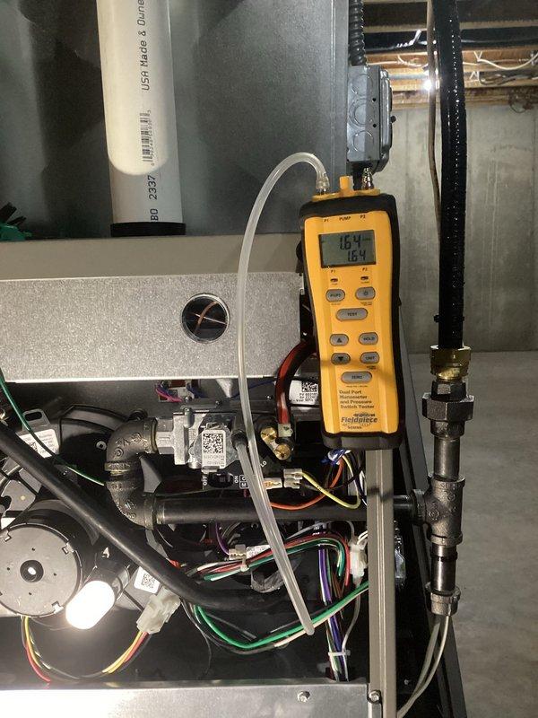 Completed annual furnace maintenance on 1-year-old FRP system. Performed comprehensive tune-up including inspection of heat exchanger (no compromises found), cleared condensate lines, verified electrical components were within specifications, and cleaned/balanced blower. System demonstrated proper operation with gas pressures within range and temperature rise of 70°F. Recommended replacement of filter due to accumulation of dirt.