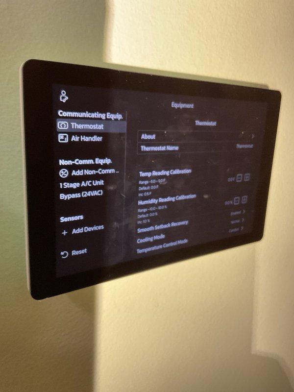 Diagnosed issue with previously installed humidifier that was not operating properly. Verified wire hookup and tested system in test mode, but could not activate the unit. Documentation of thermostat settings was completed. Issue requires follow-up service visit with Lennox Technical Support to resolve humidifier functionality problems.