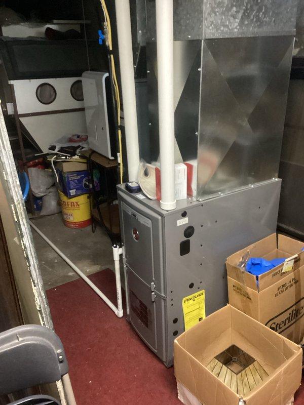 Performed comprehensive furnace tune-up on 5-year-old unit. Replaced dirty filter with customer-supplied replacement and verified all electrical components were within specifications. Inspected heat exchanger (no issues found), confirmed proper condensate drainage, and tested system operation with verified gas pressures showing 45° temperature rise. Unit functioning optimally after 15-minute test run.