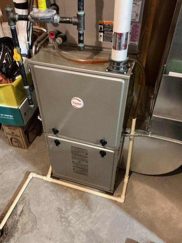 Performed annual maintenance on 12-year-old Payne furnace. Inspected filter condition and found it acceptable. System operational with recently replaced control board. Enrolled customer in family rewards program and provided comfort advisor consultation.