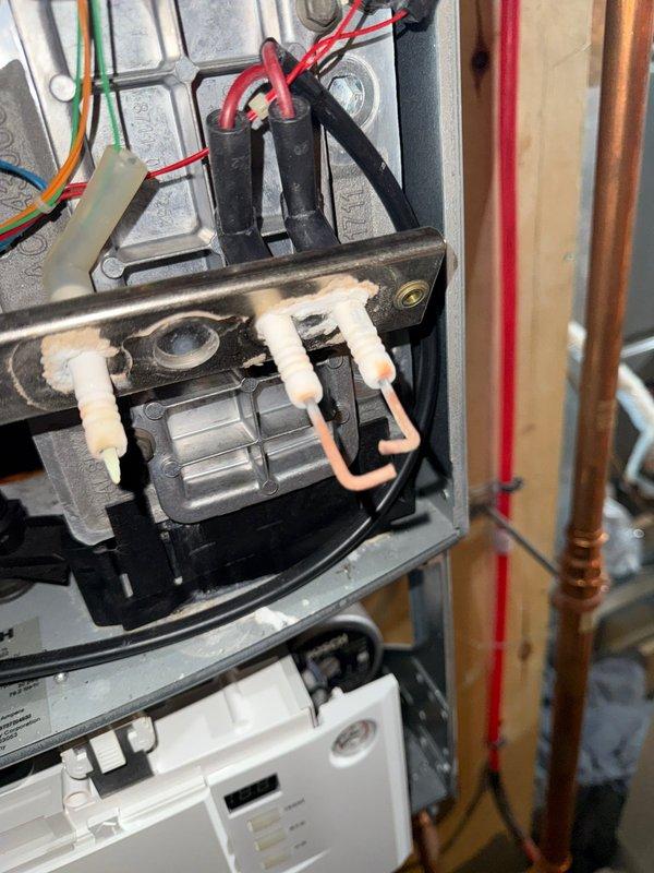 Performed inspection on 2017 Bosch boiler system. System is operational but identified air eliminator with active leak causing rust development. Recommended heat exchanger cleaning to improve reliability and efficiency. Customer enrolled in maintenance membership program.