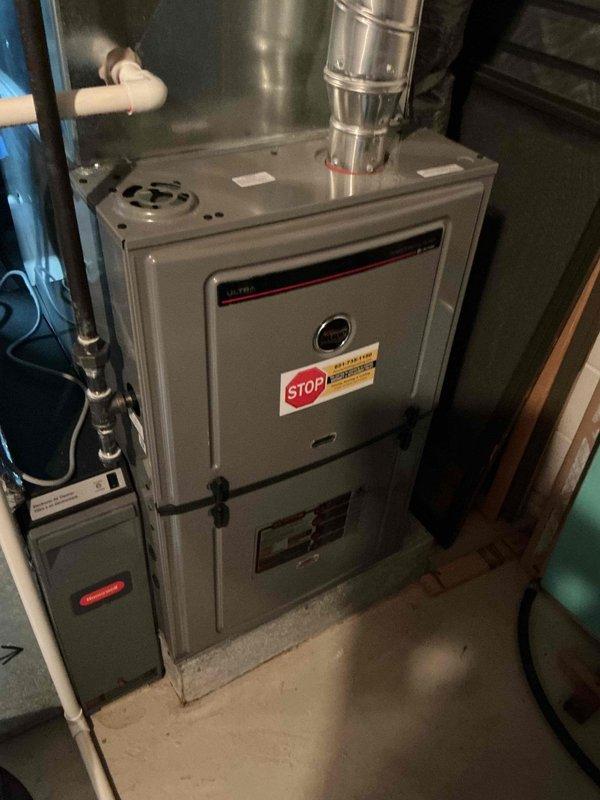 Performed scheduled furnace tune-up on a 3-year-old system. Comprehensive inspection confirmed proper operation with good flame sensor, strong igniter, intact heat exchanger, properly tuned gas valve, and acceptable temperature rise and combustion levels. Noted draft motor producing grinding noise indicating imminent potential failure; advised customer of this issue which may cause complete system shutdown if not addressed.