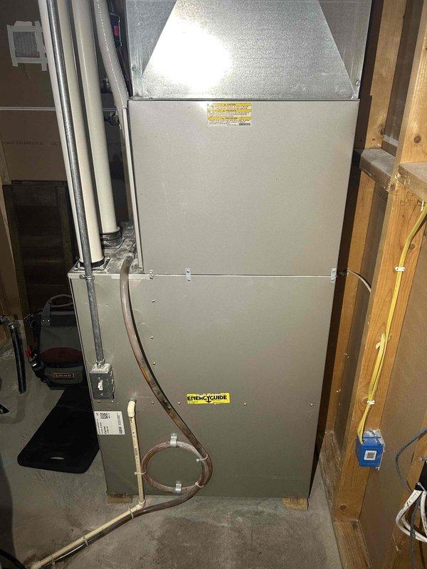 Performed annual furnace tune-up on 8-year-old FRP unit. Completed comprehensive inspection including heat exchanger examination, combustion analysis, gas pressure verification, flame sensor and burner inspection, and blower motor assessment. Replaced severely clogged air filter and cleaned pressure switch. System is currently operating normally with no immediate concerns. Recommended quarterly filter replacement due to pet presence to prevent potential overheating issues.