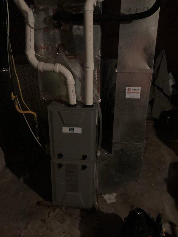 Performed routine furnace tune-up on 10-year-old residential system. Cleaned severely corroded flame sensor, inspected heat exchanger for integrity, flushed condensate trap, and replaced dirty air filter. All electrical components were checked and verified proper system operation with 55° temperature rise. System is functioning correctly with no issues identified.