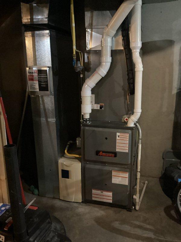 Performed annual maintenance on 5-year-old Amana LP furnace. Inspected all electrical components (within spec), cleaned trap, cleared lines, and verified heat exchanger integrity. Found burners beginning to corrode and filter requiring replacement. System operated correctly with gas pressure at 7.7 inwc and 55° temperature rise. Customer advised of findings and will source a new filter; estimate provided for burner replacement.
