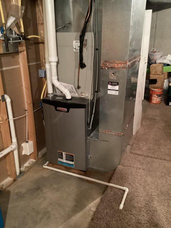 Performed annual maintenance tune-up on 2-year-old furnace per service agreement. Replaced dirty filter, cleaned and balanced blower, and verified all electrical connections. Inspected heat exchanger (no compromises found) and ensured condensate lines were clear and draining properly. System tested with satisfactory 70-degree temperature rise after 20-minute operational test, with proper venting confirmed.