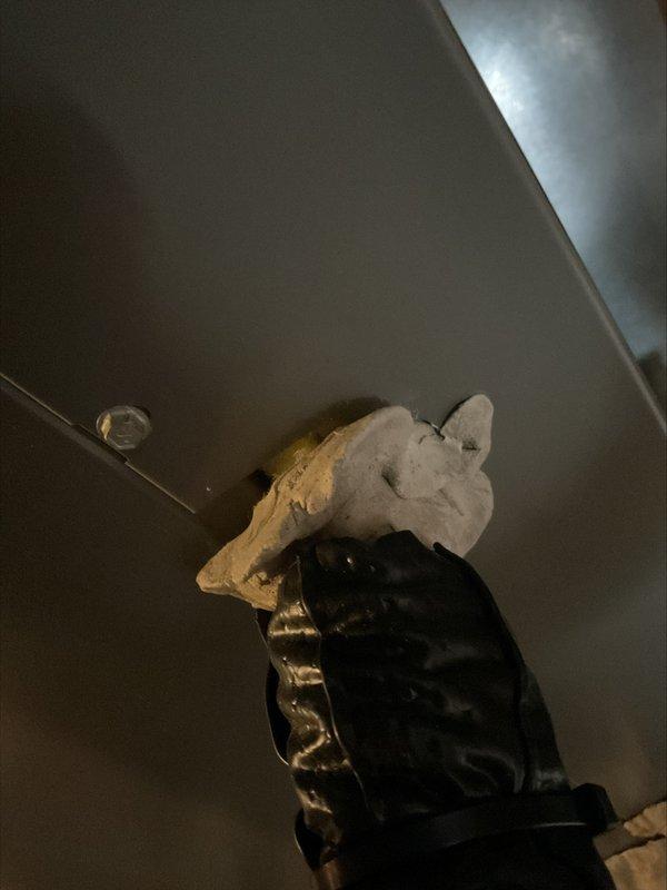 Completed warranty service involving sealing of exterior HVAC penetrations. Resealed line set at A-coil connection point and exhaust penetrations to prevent air leakage. Documented repair areas with photographs for verification purposes.