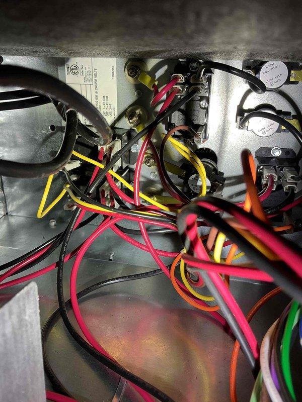 Responded to no-heat call for Lennox electric furnace with heat pump installed 7 months ago. Diagnosed fault codes 351 and 38 (loss limit switch) displayed on thermostat. Restored limit switch and reset power, which cleared the system codes and restored heating function. This marks the third service call for the same issue since installation.