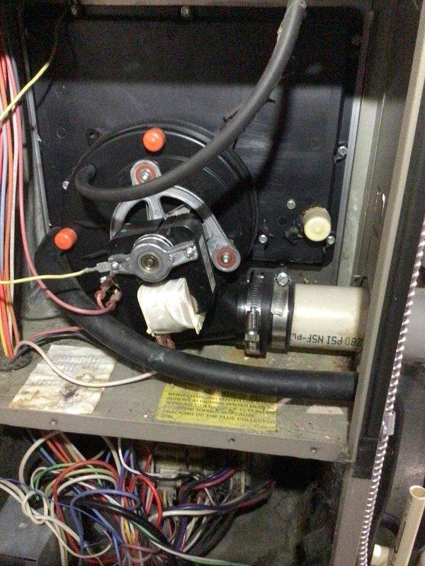 Responded to no heat call for aging system (10+ years). Diagnosed failed inducer motor that was initially locked up but temporarily freed. After inspection of motor assembly and blower components, provided customer with replacement options. Customer elected to defer inducer motor replacement at this time despite recommendation for complete system upgrade due to unit age and condition.