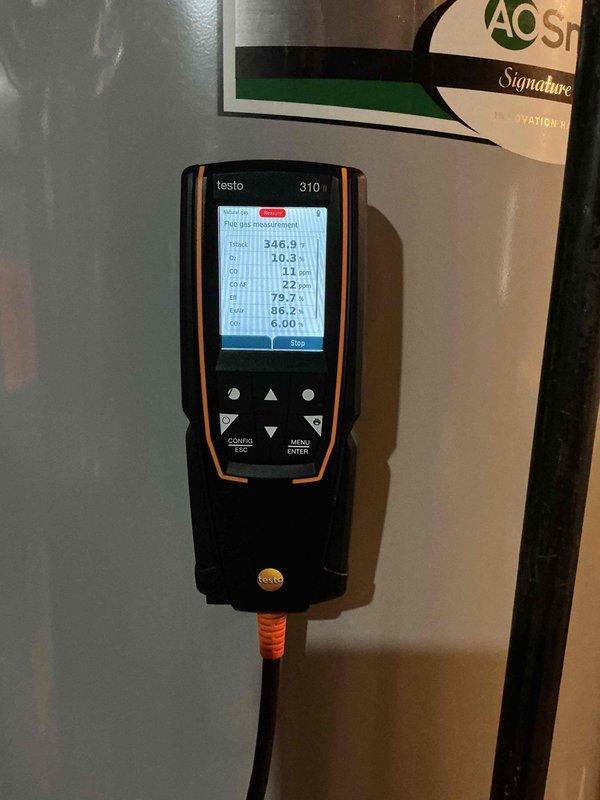 Performed comprehensive tune-up on 19-year-old Goodman furnace. Diagnostic testing included combustion analysis via Testo 310 and electrical measurements with Fluke 116 multimeter, confirming proper function of igniter, flame sensor, gas valve, control board, draft motor, and heat exchanger integrity. Replaced blower capacitor which tested below manufacturer specifications. Noted early signs of potential future heat exchanger deterioration that should be monitored.