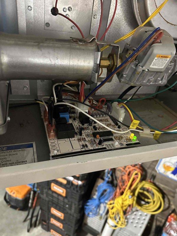 Diagnosed and replaced faulty control board on ceiling-mounted unit heater in workshop. Performed complete system testing after installation to verify proper operation of all heating functions. Unit now functioning correctly with restored temperature control capabilities.