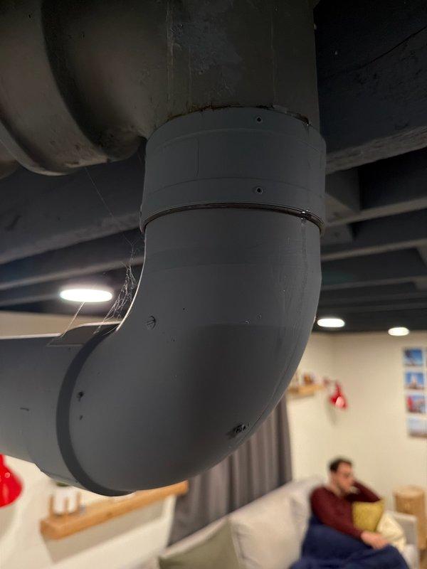 Investigated water leak from first floor toilet draining into finished basement. Determined the wax ring had failed and was no longer sealing properly. Performed complete toilet pull and reset with new wax ring to eliminate the leak. Verified proper operation and confirmed no further leakage.