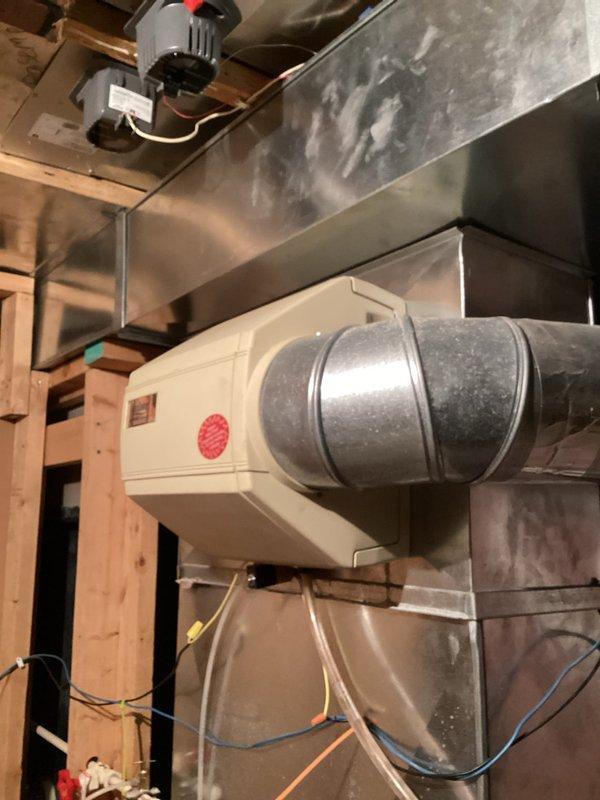 Performed annual maintenance on 3-year-old natural gas furnace. Cleaned flame sensor, verified proper condensate drainage, inspected recently changed air filter, and checked electrical components (all within specifications). System started successfully with 50° temperature rise. Additionally, repaired homeowner's humidifier by replacing missing solenoid-to-water panel hose and corrected improper wiring to ensure humidifier only operates during heating cycles as designed.
