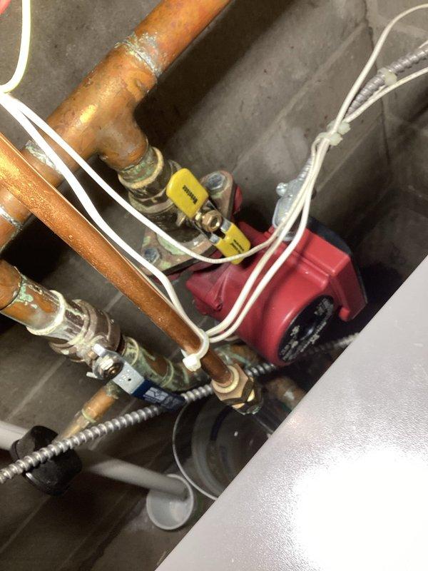 Responded to service call for boiler not heating with reported noise issues. Diagnostic testing revealed boiler was functioning properly but system circulation was compromised due to failed boiler system pump preventing water circulation through the heating system. Replaced the defective pump, cycled the system, adjusted settings and verified proper operation. System now operating normally with proper heat distribution.