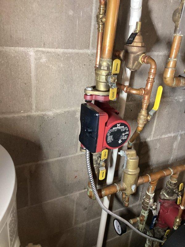 Responded to service call for boiler not heating with reported noise issues. Diagnostic testing revealed boiler was functioning properly but system circulation was compromised due to failed boiler system pump preventing water circulation through the heating system. Replaced the defective pump, cycled the system, adjusted settings and verified proper operation. System now operating normally with proper heat distribution.