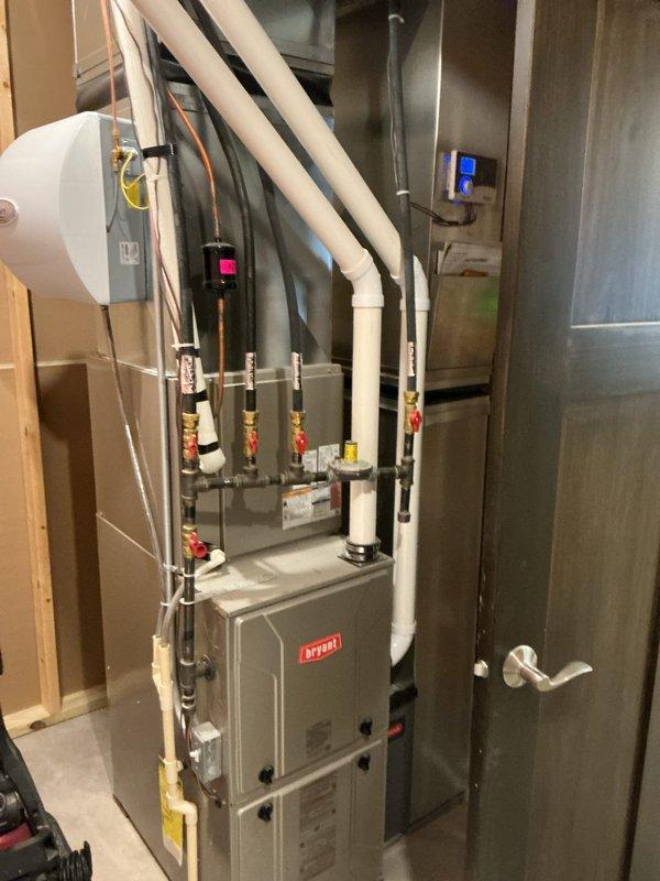 Responded to call for water leak in mechanical room originating from faulty ball valve before the meter. Coordinated with River Falls Water Department to shut off water supply at the curb. Replaced defective ball valve, restored water service, and purged air from the system by opening all faucets.