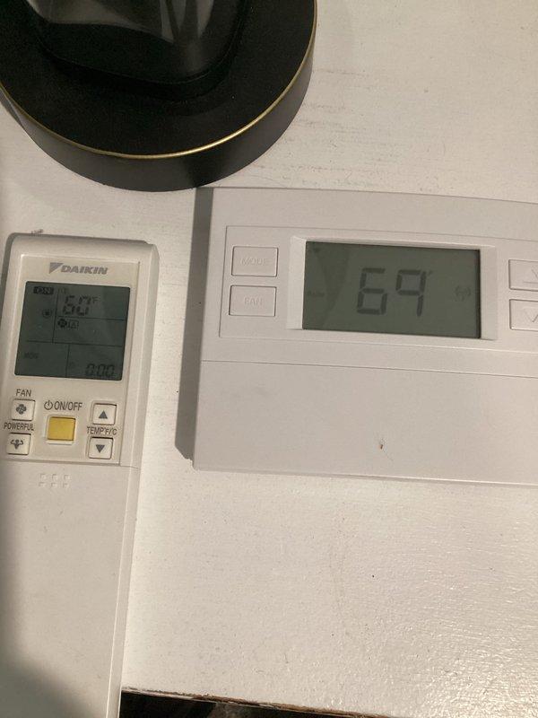 Diagnosed malfunctioning mini split heat pump system in lower bedroom that was overheating space beyond setpoint. Confirmed head unit continuing to heat despite being set to 65°F with actual room temperature reaching 84°F. Verified outdoor unit functioning properly with no error codes. Determined issue likely related to faulty return air sensor or control board in head unit affecting temperature reading capability. Submitted parts order request for necessary components.