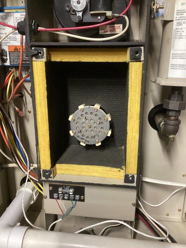 Responded to no heat call for Lennox Pulse 21 LP furnace in lockout condition. Inspection revealed loose hose on pressure switch causing system failure. Reattached hose, cycled power, and confirmed proper ignition sequence. Verified normal thermostat operation and proper fan control cycling. System now operating normally with all components functioning correctly.