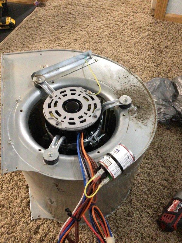Replaced failed blower motor in HVAC unit. Accessed unit, removed blower housing brackets to extract old motor, then installed new motor from inventory. Verified proper operation after installation with full system test. Unit now functioning correctly.