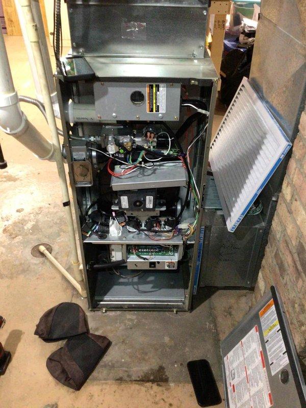 Performed comprehensive furnace tune-up on an older Carrier unit. All components tested within specifications with no gas leaks detected. Successfully installed customer-supplied Ecobee thermostat with existing four-wire configuration; customer advised that fan-only operation would require additional wiring in the future.