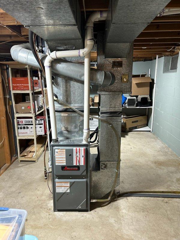 Diagnosed Amana furnace showing 7 red blink code indicating gas valve malfunction. Gas valve was found to be sticking, causing intermittent operation failure. Replacement gas valve required and ordered as appropriate model was not available in stock.