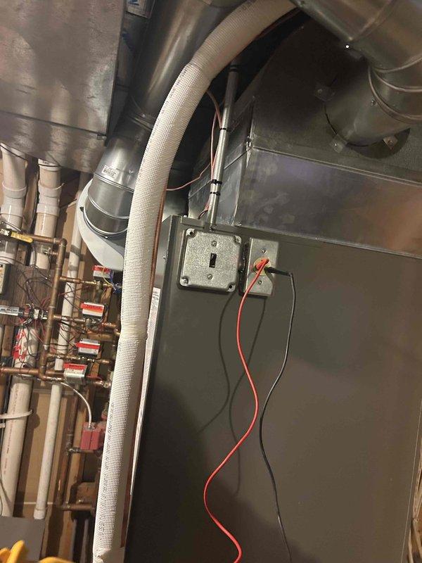 Diagnosed low humidity issues (maximum 29%) in home due to incompatible bypass humidifier installation. System operates correctly during heating mode but fails during cooling. Determined that the current setup was insufficient because the air handler is used only for air conditioning with cold water supply to humidifier. After consultation with technician Nick, ordered steam humidifier replacement which will provide superior performance utilizing the existing 240V outlet at the unit.