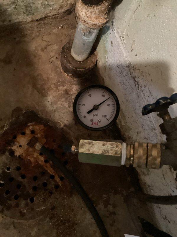 Responded to service call regarding high water pressure from municipal supply. Performed diagnostic testing with pressure gauge, confirming readings between 30-40 PSI. Provided customer with estimate options for installation of pressure reducing valve/regulator and replacement of lavatory faucet to address ongoing concerns.