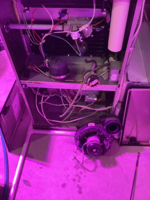 Responded to no-heat call for a furnace system. Upon inspection, diagnosed a failed inducer motor as the root cause. System was attempting to operate but unable to produce heat due to the non-functioning inducer. Presented customer with options to either replace the inducer motor or the entire furnace unit based on the system's age.