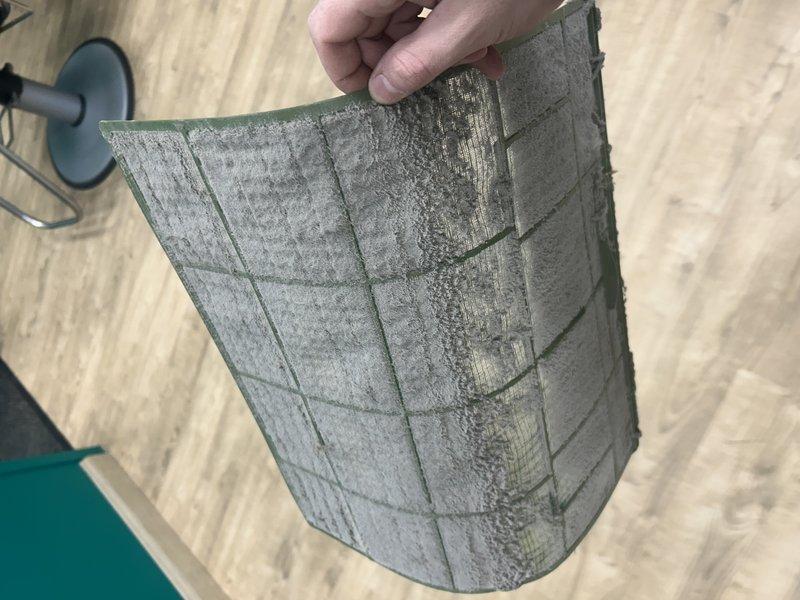 Performed comprehensive maintenance service on mini split system, including complete disassembly of the head unit. Thoroughly cleaned heavily soiled air filters, blower wheel, and internal components as documented in photos. System operation verified after reassembly with all functions testing normal.