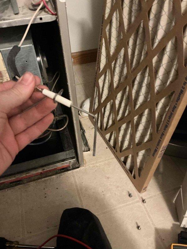 Performed comprehensive tune-up on 24-year-old furnace with focus on system safety and functionality. Diagnostic testing revealed a weak igniter, out-of-spec blower capacitor, and a potential hairline crack in the heat exchanger, though system remained operational. Documented issues with photographic evidence for customer's home warranty claim and discussed heat distribution concerns between floors.