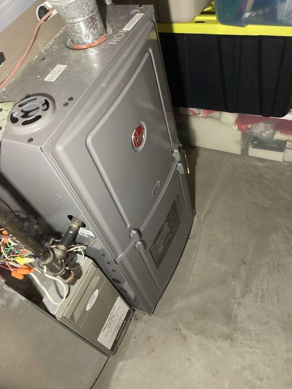 Replaced faulty humidistat on customer's HVAC system with new Aprilaire controller. Installation required accessing the basement-mounted furnace unit and properly connecting control wiring to the existing whole-home humidifier. System tested and confirmed operational after 2-hour service call.