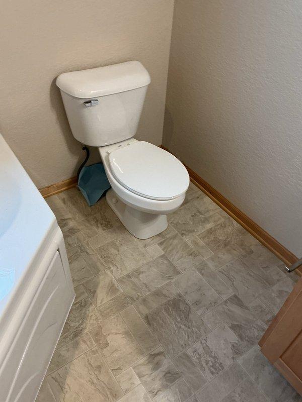 Completed installation of two toilets with new wax rings, bolt kits, supply lines, and cap sets. Replaced tank-to-bowl gasket on master toilet. Connected drain and supply lines for two lavatory faucets and one laundry faucet, ensuring proper function and no leaks.