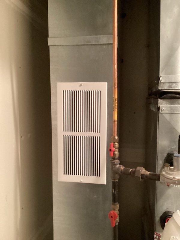 Installed return air grille to complete previous furnace installation, properly sealing the return air opening. Verified proper system operation and ensured all components were correctly mounted and secured.