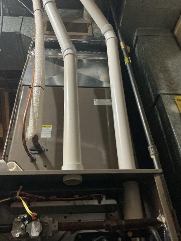 Performed comprehensive furnace tune-up service, addressing multiple maintenance issues. Cleaned rusty burners to improve combustion efficiency and recommended air cleaner installation to address airflow restrictions caused by inadequate filter size. Visual inspection of heat exchanger and ventilation system conducted with documentation via inspection camera.