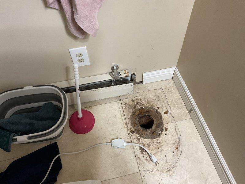 Removed and capped boiler baseboard piping behind toilet. Assessed existing toilet installation and determined need for flange repair, new bolts, and wax ring replacement due to improper previous installation. Provided customer with estimates for installation of two customer-supplied toilets including necessary closet flange repair and shut-off valve replacement.