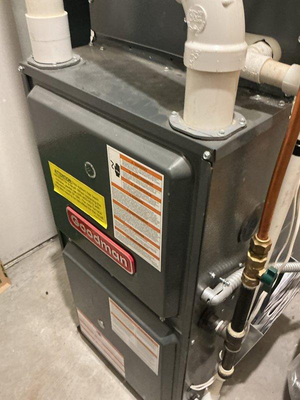 Responded to no heat call for 7-year-old Goodman furnace. Diagnosed intermittent failure of pressure switch due to faulty pressure switch hose. Replaced hose which restored system operation. Completed paperwork to order replacement pressure switch and scheduled follow-up visit for installation once part arrives.