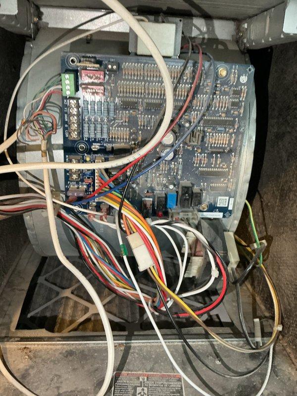 Diagnosed two 11-year-old high efficiency furnaces both experiencing intermittent heat issues due to high limit lockouts. Inspection revealed plugged secondary heat exchangers, evaporator coils, and blower wheels with significant dirt accumulation causing restricted airflow. Systems were attempting to compensate by operating in high fire mode to force air through restricted components. All other components and gas pressure tested within normal parameters.