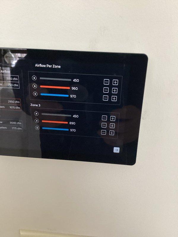Diagnosed main zone heating deficiency and determined inadequate airflow was preventing the home from maintaining desired temperature. Reviewed zone controller settings and identified insufficient CFM values. Increased blower speeds across all zones to improve heating performance, resulting in successful temperature regulation at the main level.