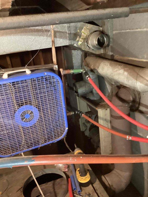 Performed inspection on 55-year-old oil furnace. Examination of heat exchanger revealed multiple cracks (at least seven identified), necessitating condemnation of the unit. Furnace was tagged out of service. Customer has alternative wood heating system and declined pricing options for replacement at this time.