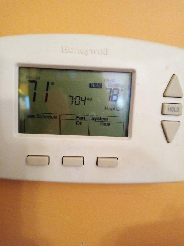 Responded to no heat service call for 10+ year old furnace that was not staying on. Diagnosed system and found thermostat was incorrectly set to cooling mode instead of heating. Reset thermostat to proper heat mode with 78°F setpoint and confirmed system operation. Fan functioning correctly in "On" position.