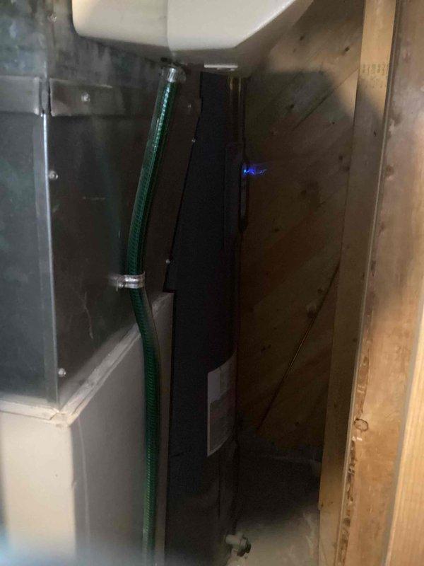 Responded to no heat call for 15-20 year old system experiencing intermittent operation. Diagnostic inspection revealed multiple issues: plugged condensate drain, significant ice accumulation at exhaust vent, and dirty flame sensor. Performed standard maintenance cleaning of flame sensor and critical components, cleared drainage system, and removed ice buildup. Inspected heat exchanger for integrity. Left space heaters with customer as precautionary measure pending potential follow-up service.