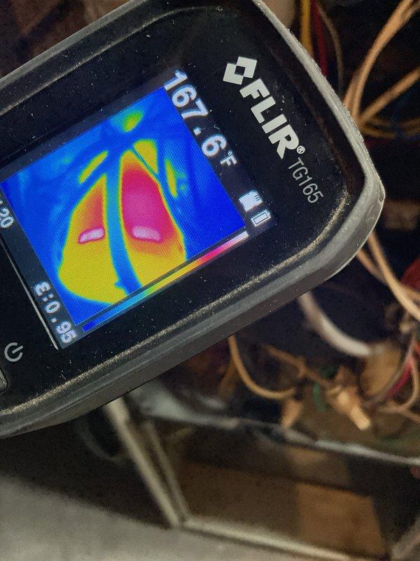 Responded to no heat complaint where furnace initially made loud noise before shutting down, then failed to start completely. Diagnostic testing revealed locked inducer motor. Sourced replacement part from JH Larson, installed new inducer motor, and verified proper system operation. Thermal imaging confirmed normal operating temperatures after repair.