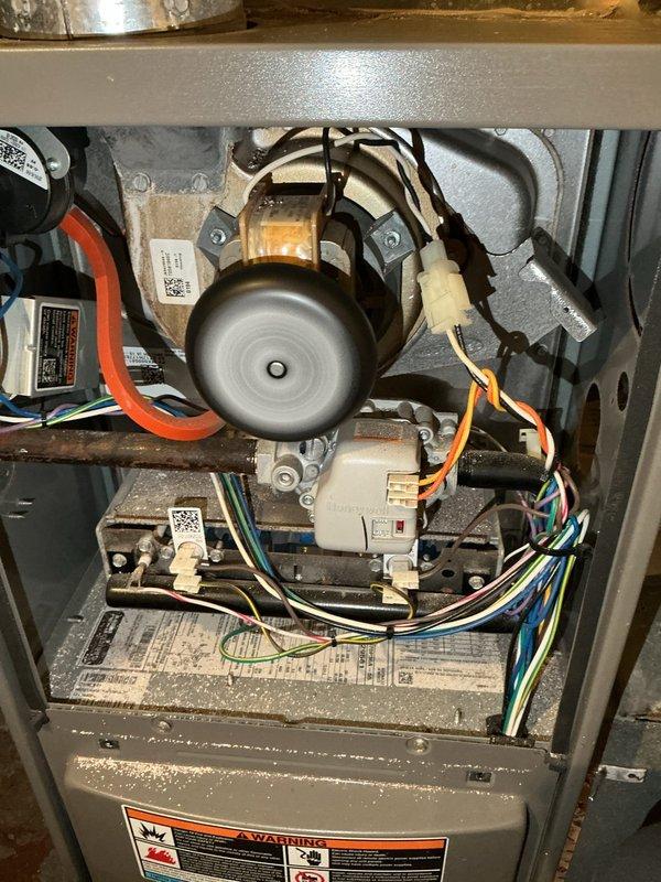 Performed comprehensive furnace inspection on 9-year-old unit. Identified failing motor starter capacitor and inducer draft motor running with high amperage. All other components tested within specifications. Unit remains operational despite these issues. Customer advised of findings.