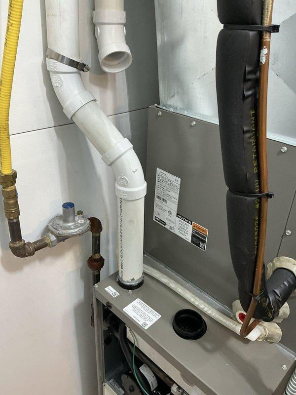 Responded to no-heat call on recently installed Lennox furnace system. Diagnosed issue with concentric fresh air/exhaust roof jack that had frozen, causing pressure switch to trip and system shutdown. Modified venting configuration by terminating the exhaust vent and routing exhaust through the fresh air vent per supervisor's recommendation to resolve the issue.