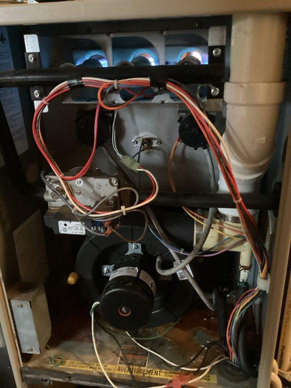 Responded to no-heat call for 24-year-old residential furnace exhibiting pressure switch code. Diagnosed system, cleared condensate drains, and reset unit, successfully restoring heat operation. System is now functioning but may require future service due to age-related issues.