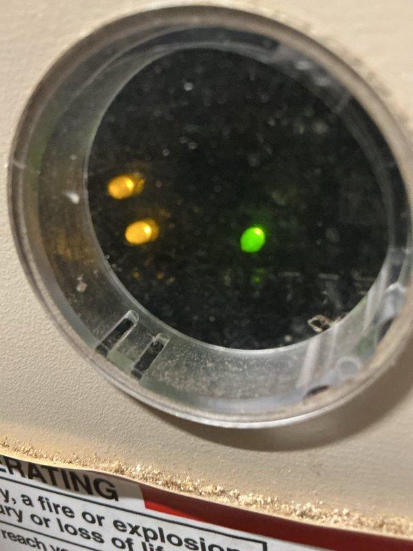 Responded to no heat complaint on 21-year-old Lennox furnace (CM: 2025). Customer had previously cleared exhaust blockage which restored system operation. Inspected control board indicator lights (2 amber, 1 green) confirming normal operation status. Observed significant ice buildup on outdoor unit and drainage pipe. No additional repairs needed as system was functioning properly at time of service.